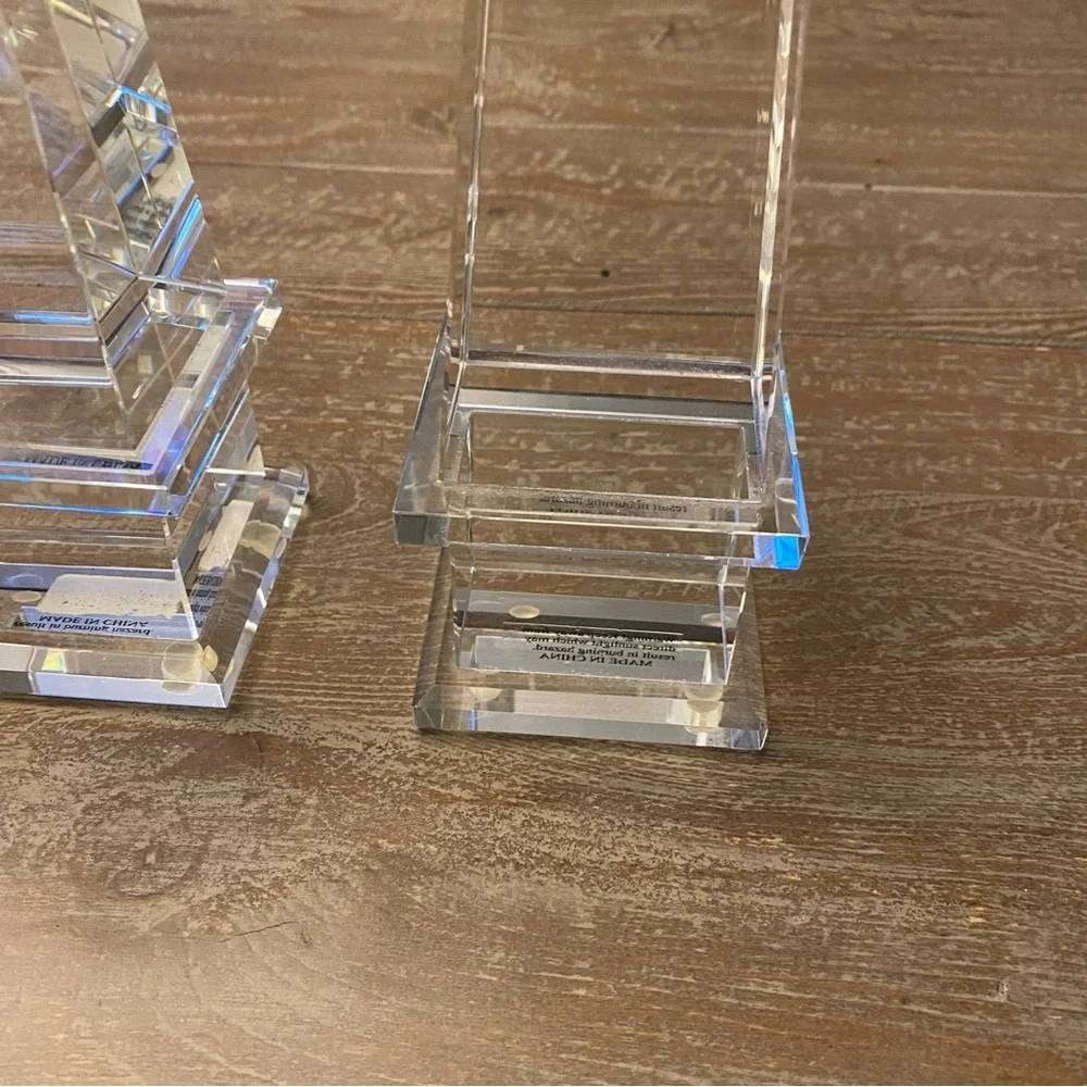 RESTORATION HARDWARE Crystal Clear Glass Obelisk A Pair